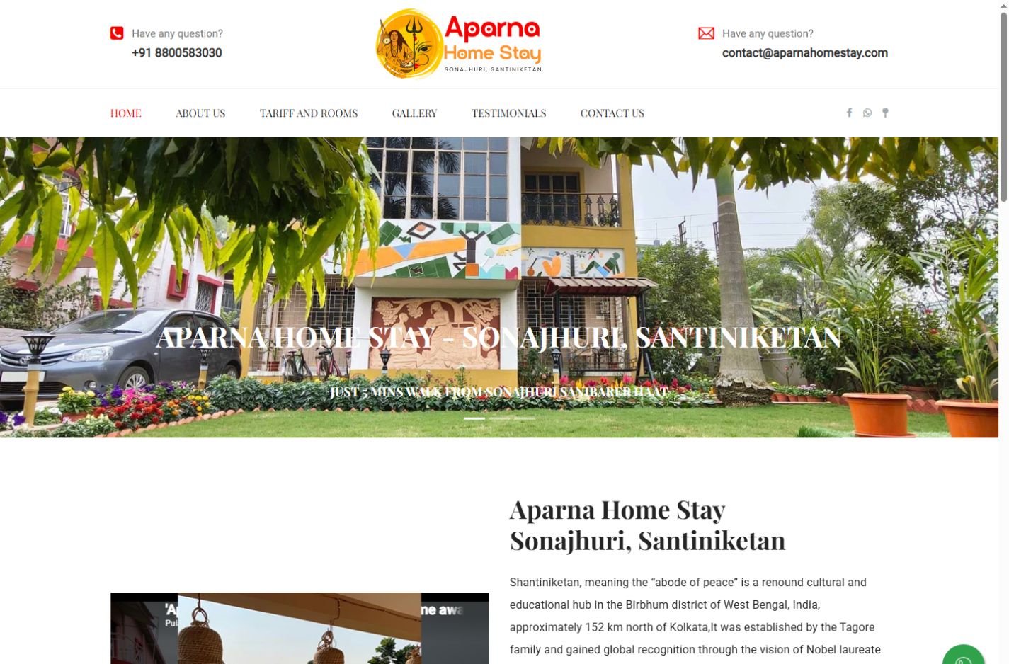 Aparna Homestay homepage screenshot